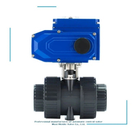 Vanne à boisseau sphérique électrique AX-Q921F-10S 2 voies PVC/PP pour milieux acides, raccord True Union, taille de port DN15, avec actionneur motorisé