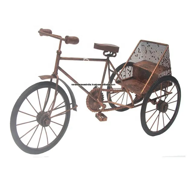 Ahşap ve Metal el sanatları Vintage ev ofis masaüstü dekorasyon için el yapımı çocuk Rickshaw