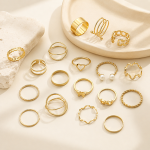Set di 21 Anelli Impilabili per Donne, Gioielli alla Moda con Farfalle, Foglie, Cuori e Forme Geometriche - Product Image 4