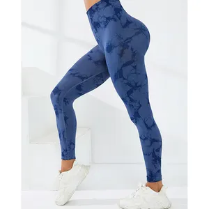 Benutzer definierte Logo Frauen Nahtlose Leggings Tie Dye Sport Hohe Taille Scrunch Butt Lifting Bauch Kontrolle Atmungsaktive Yoga-Hose