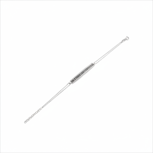 Thin Pave Bar Black Stone Design Pulsera mínima chapada en rodio Venta al por mayor Hecho a mano Plata de Ley 925 - Product Image 2