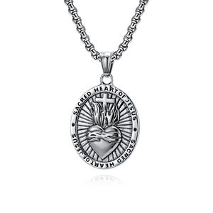 Sacred Heart Of Jesus <b>Cross</b> Pendant Stainless Steel Necklace For Men Religious Charm Gift Jewelry - Product Image 1