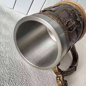 L tazza da caffè in acciaio inossidabile fodera in resina Viking God Thunder Drink Cup Tankard regali aziendali birra in stile Medival - Product Image 4