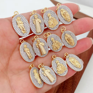 Colgante de circonita cúbica chapada en oro/plata de moda, colgante de circonita cúbica de religión de <span class=keywords><strong>San</strong></span> <span class=keywords><strong>Benito</strong></span>/Virgen María/<span class=keywords><strong>San</strong></span> Judas, colgante de circonita cúbica al por mayor - Product Image 1