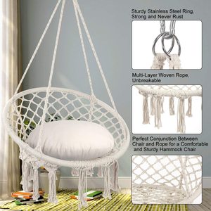 Woqi Outdoor Chaise balançoire suspendue pliante ronde en métal <span class=keywords><strong>macramé</strong></span> avec panneau en bois de bambou pour jardin, patio ou meubles de salon - Product Image 5