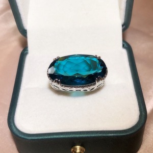 Blue Oval Zircon <b>Statement</b> <b>Ring</b> Claw Set Brass Finger Jewelry for Women Anniversary Party Gift - Product Image 2