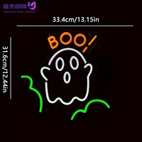 Enseigne néon LED fantôme Halloween Kawaii qui crie « BOO », alimentée par USB, kit de suspension complet, décoration murale fantôme, vente en gros personnalisée