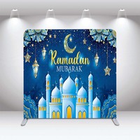 Pameran Foto Latar Belakang Idul Fitri Ramadan, Masjid Bulan Sabit Biru Emas, Latar Belakang Fotografi Dua Sisi, Acara Dapat Disesuaikan