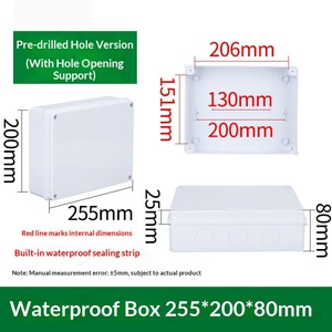 255x200x80mm IP65 <b>Waterproof</b> Junction <b>Box</b> ABS Plastic Custom Hole Opening Support with Built-in Sealing Strip Outdoor Enclosure - Product Image 1