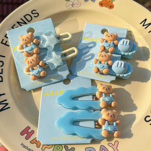Pinzas para el Cabello con Diseño de Oso y Corazón, Estilo Coreano, 2 Piezas/Juego, Serie Azul, Lindas, Accesorios para Niñas, Dibujos Animados, Venta al Por Mayor - Product Image 4