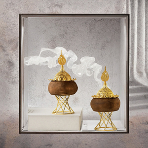 Brûleur d'encens décoratif élégant en bois de santal, style arabe religieux, mini, avec support, pour l'Aïd - Product Image 2