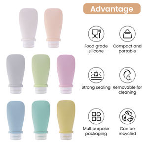 Bouteilles de voyage en silicone souple écologiques de 3 oz pour shampooing et lotion, contenants en silicone sans plastique, bouteille de 90 ml pour articles de toilette - Product Image 2