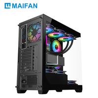 Casing Komputer ATX Mid Tower, Chassis Baja, Panel Samping Kaca Temper, Port USB & Audio, Pendingin 360 mm, Enclosure Meja