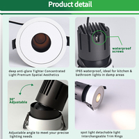 Spot LED encastré ultra-fin en aluminium, à trou rond, COB, orientable, étanche IP65, sans cadre, faisceau lumineux focalisé
