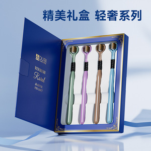 Cepillo de dientes OralGos de cerdas suaves de tres lados, paquete de 4, para adultos y niños, suave para las encías, cepillo de dientes manual - Product Image 2