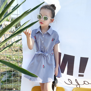 Vestido Polo de Verano a Rayas para Niñas con Flores, Estilo Chino - Product Image 2