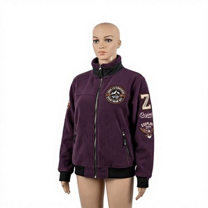 Veste polaire pour femme 320 GSM en polyester anti-boulochage, violet et noir, avec bordure côtelée, broderie personnalisée, OEM, ODM, marque privée - Product Image 1