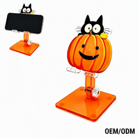 Support de téléphone portable universel pliable et réglable en acrylique orange motif citrouille mignon d'Halloween, commande en gros, logo personnalisé OEM