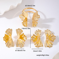 2024 femmes mode ensemble de bijoux exagéré métal demi bord Ginkgo feuille ouvert or Bracelet Bracelet boucle d'oreille anneau géométrique