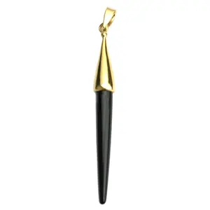 18k Gold Electro Plated Natural Black Onyx Gemstone Spike 54x5 MM Pendant