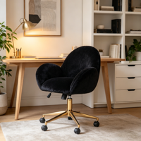 Fauteuil d'appoint moderne en velours blanc CARLFORD pour bureau à domicile, chambre et salon, fauteuil capitonné mobile avec roulettes pivotantes