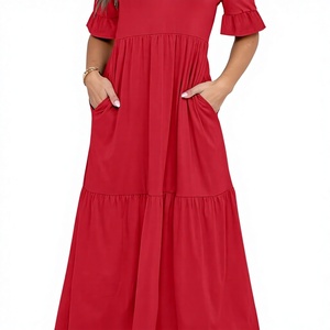 Robe boutonnée à col montant et manches longues, coupe ajustée, couleur unie, style vintage, pour femme, automne 2026, haute qualité - Product Image 3