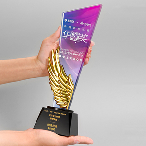 Trofeo in Cristallo con Design ad <span class=keywords><strong>Ali</strong></span> Metalliche, Stampa a Colori, Premio per Dipendenti Eccezionali, Ricordo Onorifico, Vendita all'Ingrosso - Product Image 6