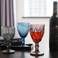 Verre à vin et à eau pour mariage, gobelet de luxe bleu clair gravé et embossé style vintage pour la dégustation du vin