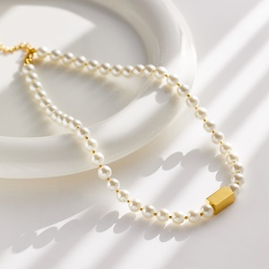 Luxe Haute Qualité Perle D'eau Douce Petit Cube 18k Plaqué <span class=keywords><strong>Or</strong></span> En Acier Inoxydable Pendentif Femmes Mode Bijoux Colliers - Product Image 2