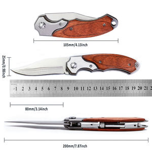 سكين الجيب التكتيكي الأكثر مبيعًا، قابل للطي بمقبض خشبي للصيد والتخييم والبقاء في البرية، سكين OEM مع مصباح LED - Product Image 3