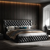 Meubles de chambre à coucher Chesterfield nouveau modèle double reine roi ascenseur à gaz en cuir véritable tête de lit rembourrée en PU conceptions de lit de stockage