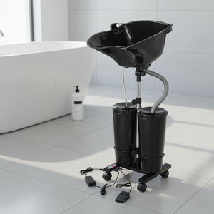 Tazón de champú <span class=keywords><strong>portátil</strong></span> de plástico más vendido con dos tanques de agua de 10L Ducha Ruedas rodantes de energía de agua Salón de belleza Fregadero de lavado de cabello - Product Image 1