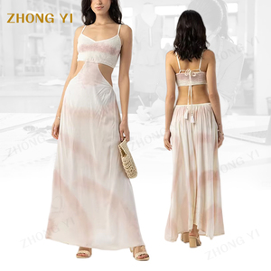 Ropa de marca fabricante personalizado mujer verano corpiño algodón sin tirantes espalda descubierta vendaje Sexy estampado Floral Casual vestidos largos - Product Image 1