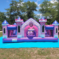 Structure gonflable château rose et violet pour jeux de fête, équipement de terrain de jeu intérieur