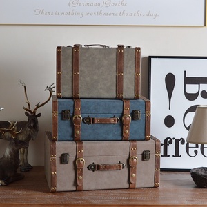 New Retro American Style Photography Prop Display <strong>Storage</strong> Box Wooden PU Leather <strong>Suitcase</strong> with Latch Closure - Product Image 2