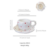 Ensemble de tasses à café en céramique avec poignée en perles faites à la main, soucoupe irrégulière, 280 ml, écologique, durable, en porcelaine, pour le thé de l'après-midi, mug à lait