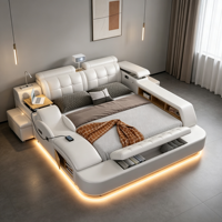 Lit multifonctionnel en cuir pour chambre principale, lit intelligent Tatami avec massage, haut-parleur, projecteur, rangement et éclairage LED pour la maison et l'hôtel