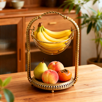Corbeille à fruits à 2 niveaux en métal doré de style arabe de luxe avec poignée pour bananes, oranges, raisins, décoration de cuisine, cadeau pour le Ramadan et l'Aïd