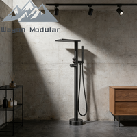 Robinet de baignoire autoportant noir Wayon avec bec cascade et mitigeur de douche à fixation au sol