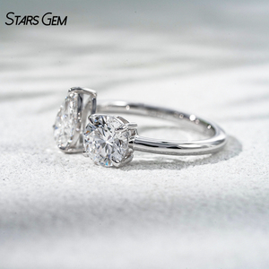 Anillo de Compromiso Ajustable de Oro Sólido de 10K StarsGem con Diamante Cultivado en Laboratorio IGI de 2.0CTW E VS, Corte Pera, Bañado en Rodio, Diseño Moderno - Product Image 5