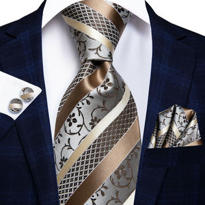 Cravatte da uomo in seta marrone oro ad asciugatura rapida con motivo 3D <span class=keywords><strong>per</strong></span> matrimoni e feste, fazzoletto da taschino e <span class=keywords><strong>gemelli</strong></span>, idea regalo, dropshipping - Product Image 4
