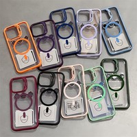 Coque de téléphone en acrylique avec support magnétique sans fil en métal et protection d'objectif pour iPhone 17 16 15 14 13 12 avec cache-caméra