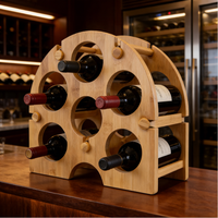 Porte-bouteilles à vin en bambou naturel pour 6 bouteilles, support de comptoir, support de table, organisateur de rangement, décoration moderne pour la cuisine, le bar et la maison