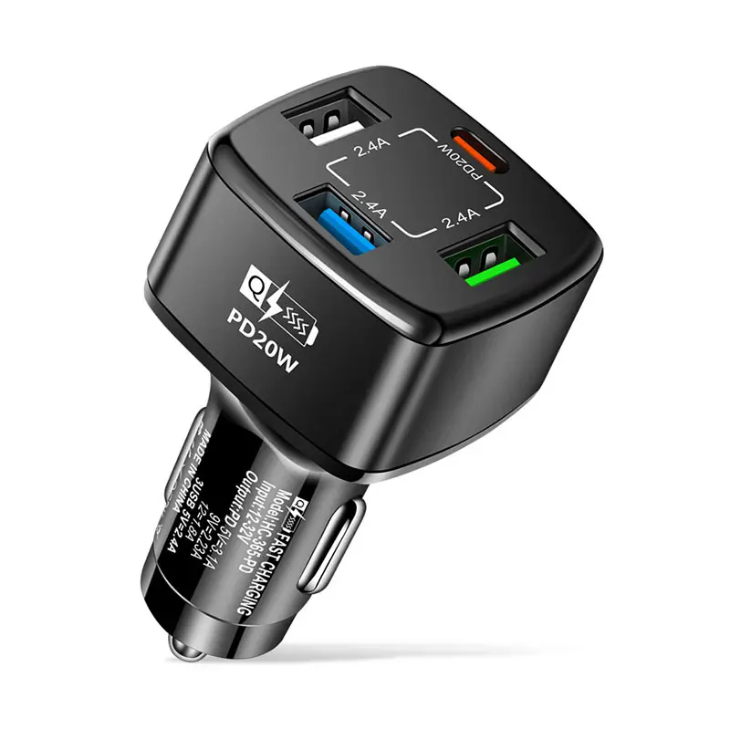 Wholesale 3usb+type C 4-port Car Charger Qc3.0 Usb-c Pd20w Vehicle Charger For phone Smartphone Adapter
