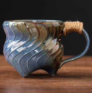 Tazza in Ceramica Creativa a 3 Gambe con Texture a Spirale, Tazza da Tè in Ceramica con Smalto Reattivo e Manico a Corda per <span class=keywords><strong>Caffè</strong></span> e Tè - Product Image 6