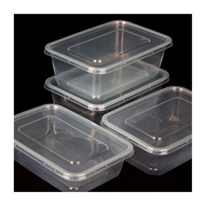 Lò vi sóng gói thực phẩm hộp nhựa dùng một lần lấy đi thực phẩm container thực phẩm trong suốt an toàn PP carton vuông nhà hàng hiện đại