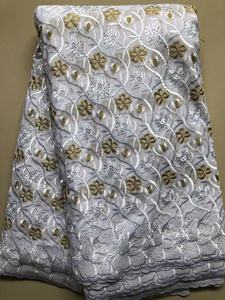 Tissu en dentelle africaine de haute qualité, 5 yards, en sergé brodé tissé pour voile, idéal pour les robes de mariée nigérianes - Vente en gros - Product Image 5