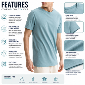 เสื้อยืดแขนสั้นลำลองผู้ชาย ผ้าฝ้าย 100% ทรงปกติ คอกลม ระบายอากาศดี สีพื้น ผ้าถัก ยับยาก - Product Image 6