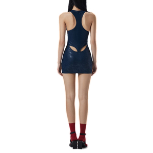 Donna Pu Leather Hollow-out senza maniche Body-con abito corto girocollo Casual Summer Tank Shirt Mini abiti - Product Image 6