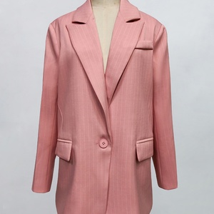 OEM/ODM Customized Autumn New Arrival Knitted Anti-Wrinkle Simple Casual Solid Color Lapel Long Sleeve Striped Blazer - Product Image 3